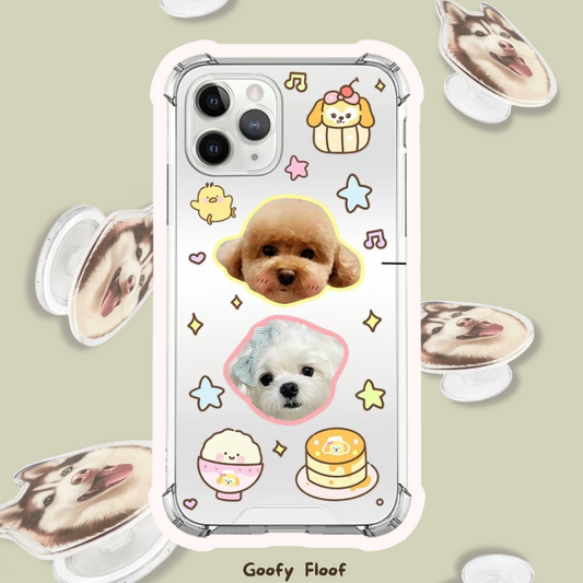 Duo pack customize pet phone case and popsocket- goofy floof -front