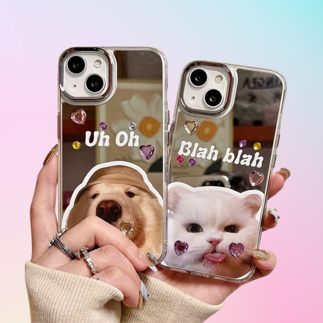 Customized pet phone case mirror reflective, front 