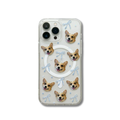 Phone case with corgi dog illustrations on a white background